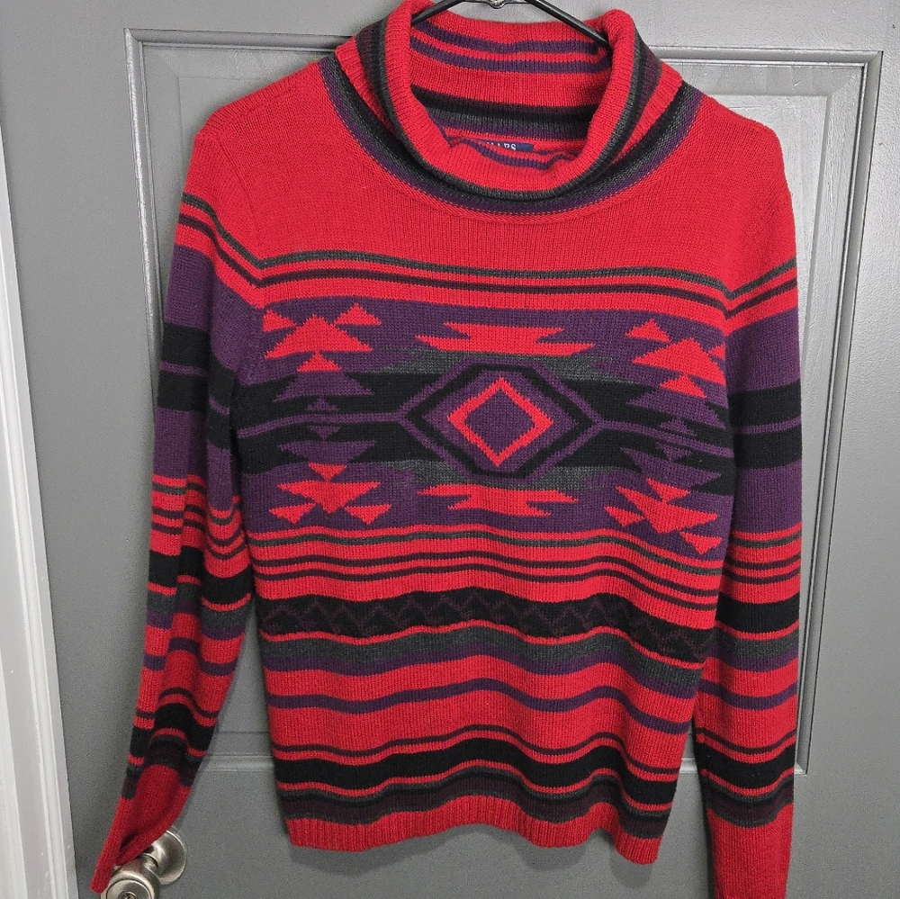 Southwest Pattern Red Purple Pullover Sweater